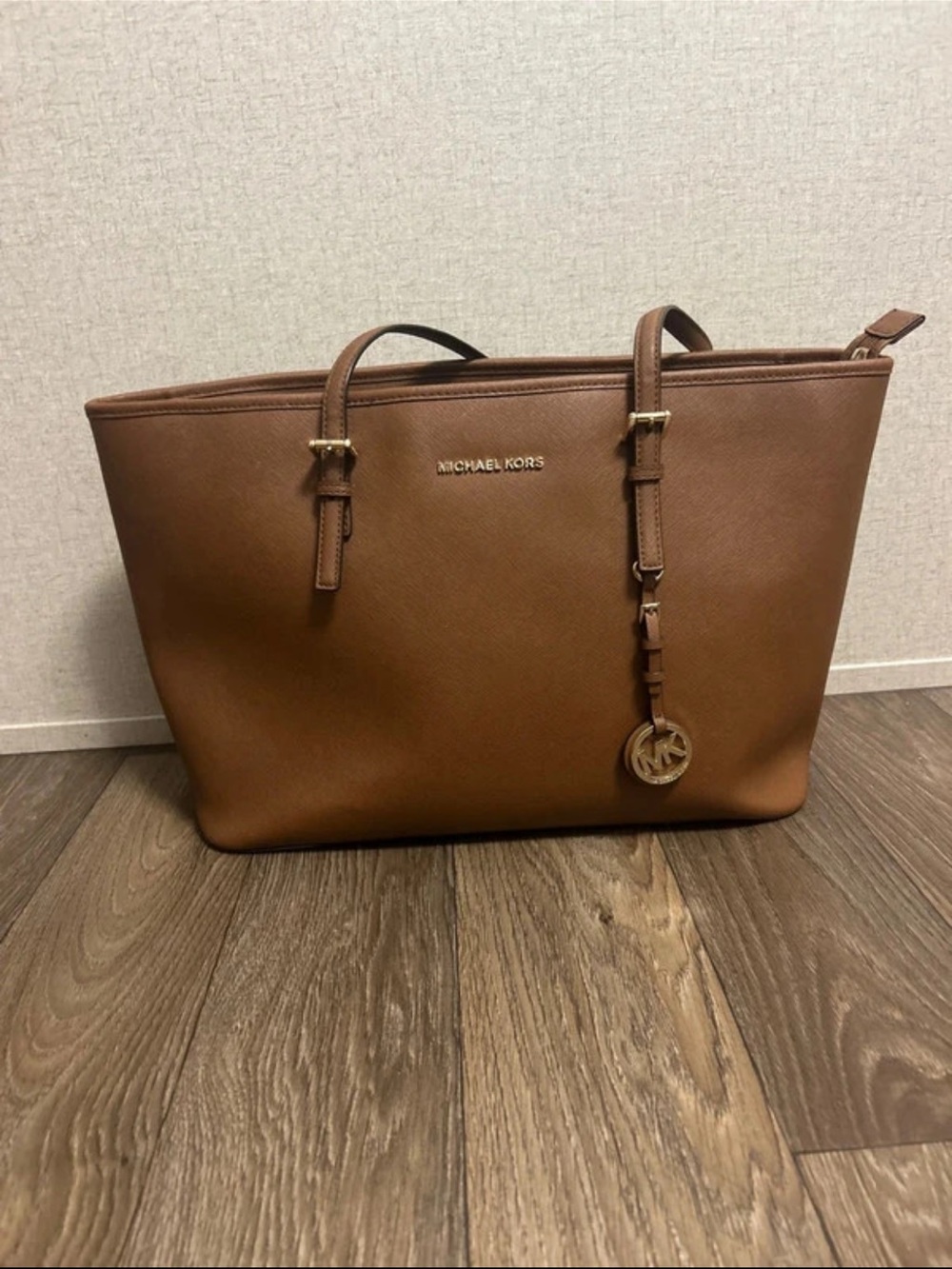 Michael Kors Cognac Saffiano Leather Tote with MK Charm